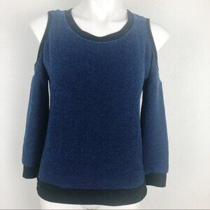 Sanctuary Navy Black Tweed Cold Shoulder Sweater Size S